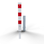 Barrier posts | steel tube 100 x 100 x 3 mm | removable, | with profile cylinder lock | hot-dip galvanized and white coatedwith three red reflecting stripes | without eyelet